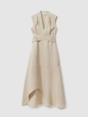 Reiss Neutral Ava Linen Lyocell Strappy Midi Dress - Image 2 of 6