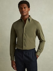 Reiss Khaki Malone Garment Dyed Cotton Pique Oxford Shirt - Image 1 of 5