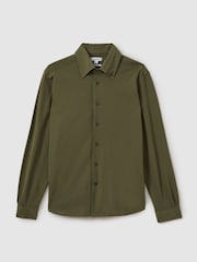 Reiss Khaki Malone Garment Dyed Cotton Pique Oxford Shirt - Image 2 of 5