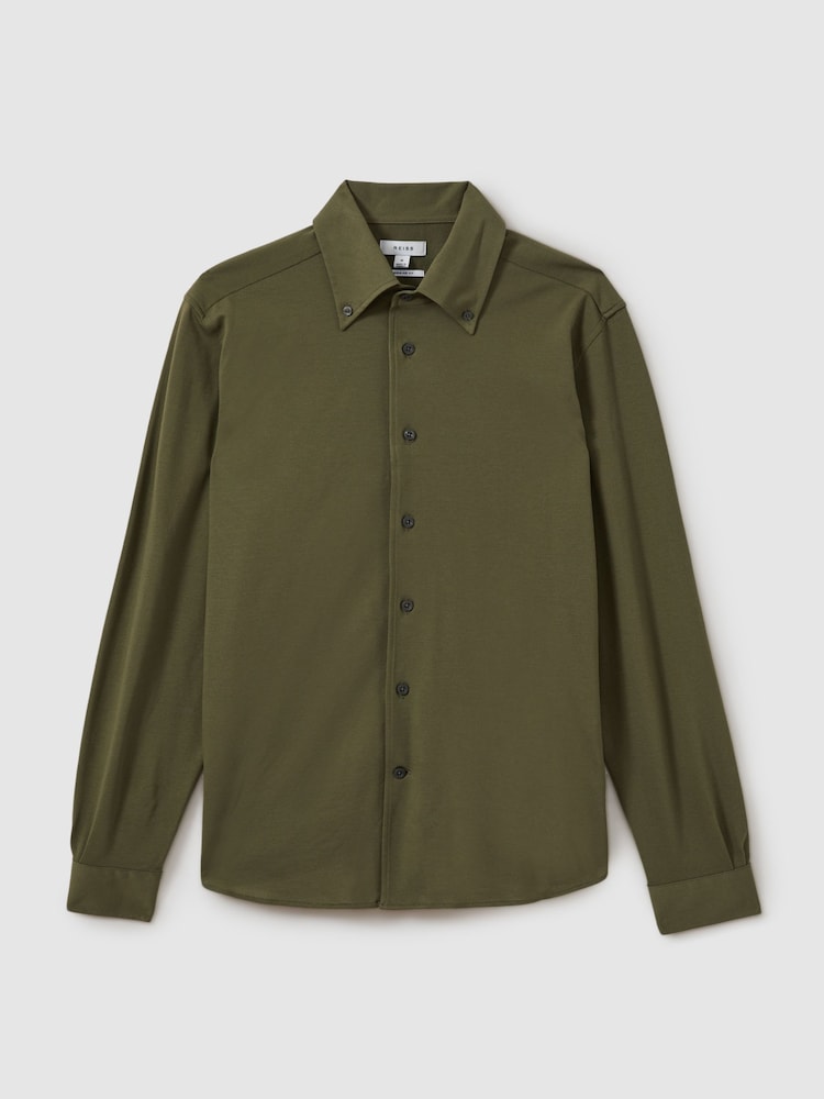 Reiss Khaki Malone Garment Dyed Cotton Pique Oxford Shirt - Image 2 of 5