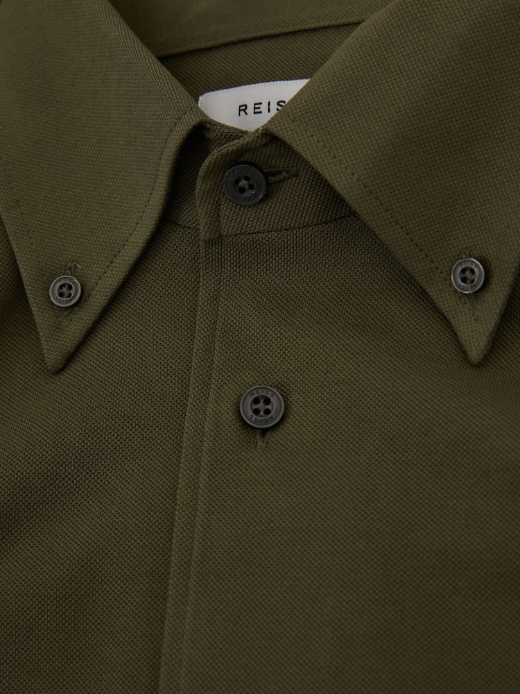Reiss Khaki Malone Garment Dyed Cotton Pique Oxford Shirt - Image 5 of 5