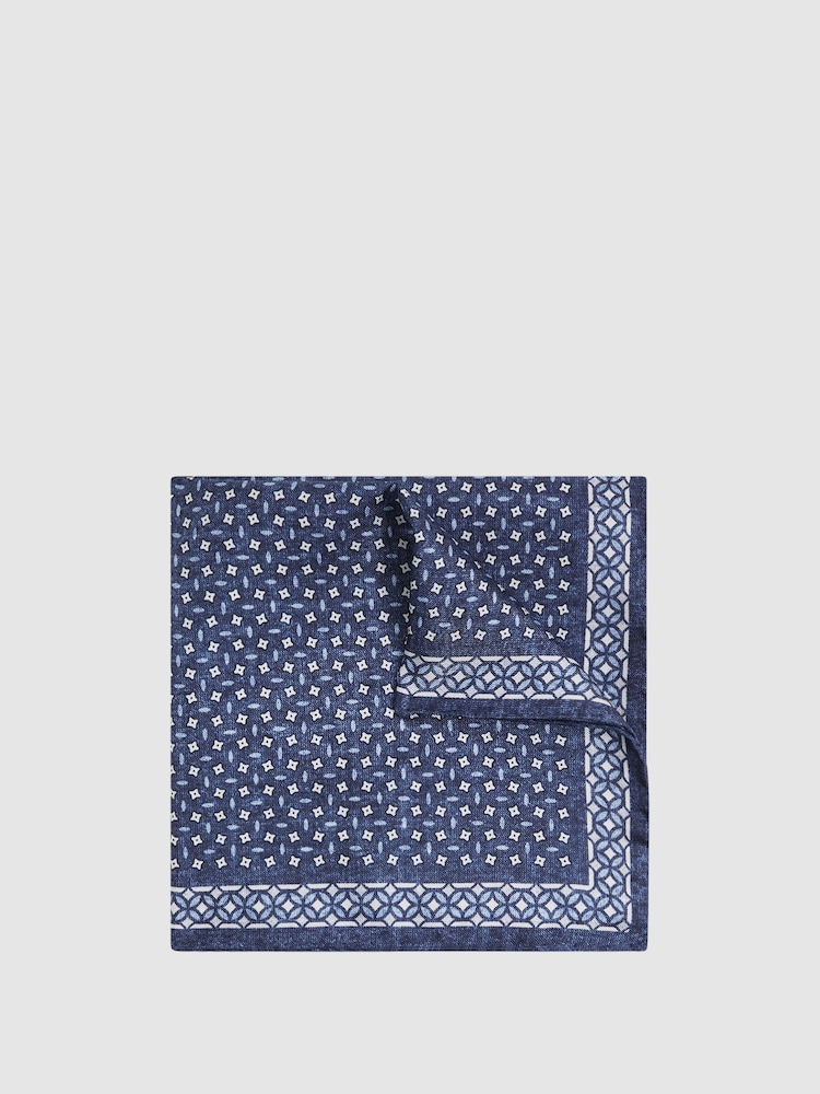 Reiss Indigo Nicolo Silk Floral Print Pocket Square - Image 1 of 5 Reiss Indigo Nicolo Silk Floral Print Pocket Square - Image 1 of 5