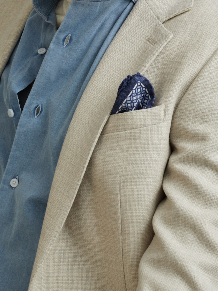 Reiss Indigo Nicolo Silk Floral Print Pocket Square - Image 2 of 5 Reiss Indigo Nicolo Silk Floral Print Pocket Square - Image 2 of 5