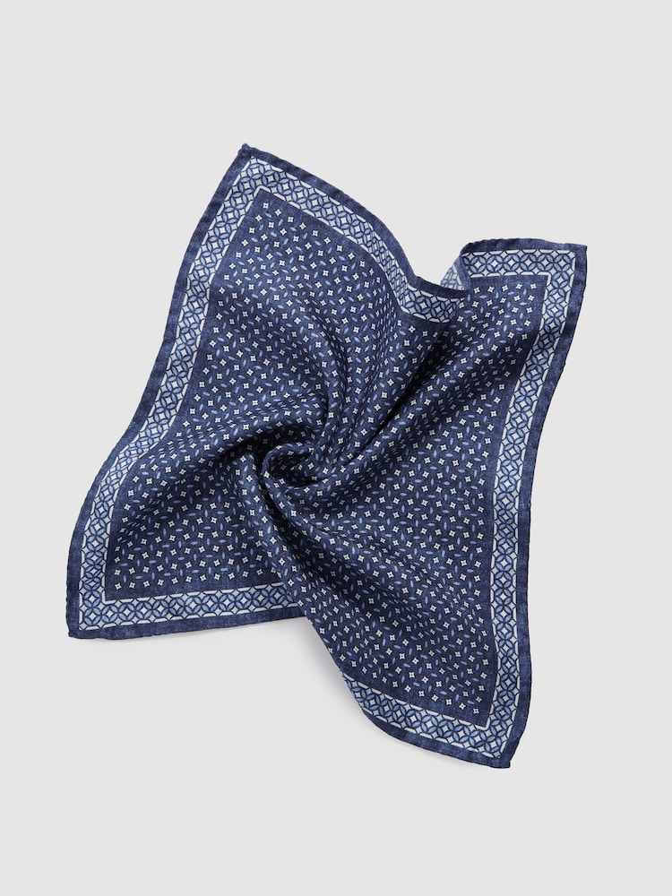 Reiss Indigo Nicolo Silk Floral Print Pocket Square - Image 5 of 5