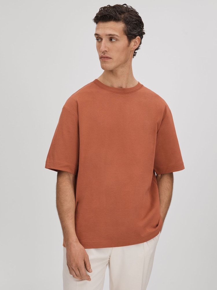 Reiss Raw Sienna Tate Oversized Garment Dye T-Shirt - Image 1 of 5 Reiss Raw Sienna Tate Oversized Garment Dye T-Shirt - Image 1 of 5