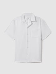 Reiss White Nitus Herringbone Cuban Collar Shirt - Image 2 of 5