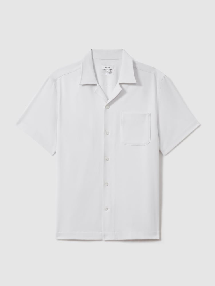 Reiss White Nitus Herringbone Cuban Collar Shirt - Image 2 of 5