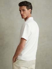 Reiss White Nitus Herringbone Cuban Collar Shirt - Image 4 of 5