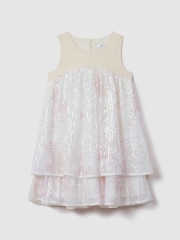 Reiss Pink Daisy Tiered Sequin Dress - Image 1 of 4