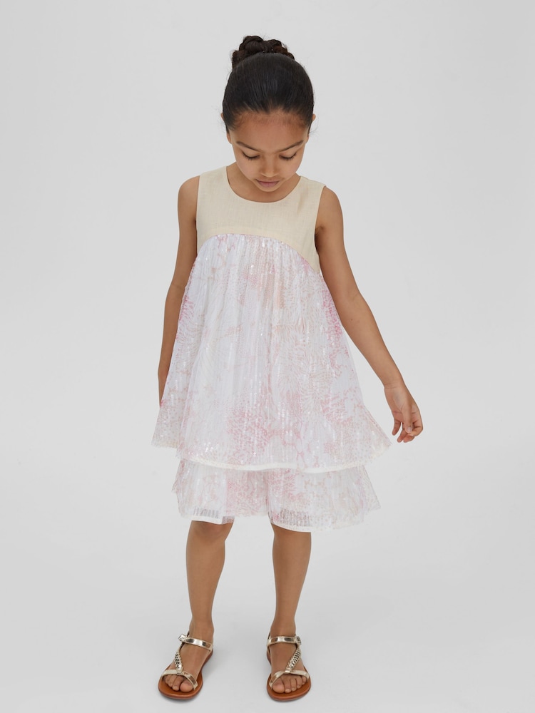 Reiss Pink Daisy Tiered Sequin Dress - Image 2 of 4