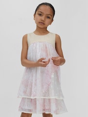 Reiss Pink Daisy Tiered Sequin Dress - Image 3 of 4