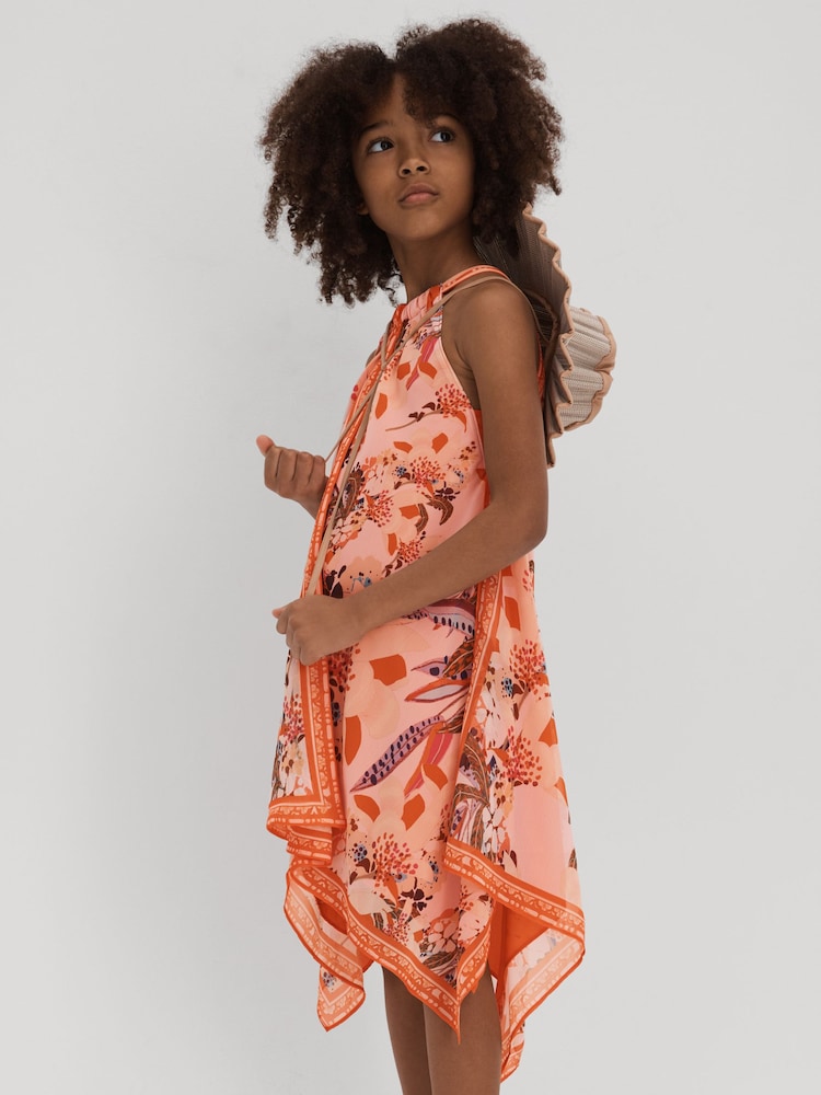Reiss Pink Print Akari 9-13 yrs Printed Draped Halter Neck Dress - Image 1 of 4