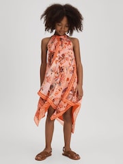 Reiss Pink Print Akari 9-13 yrs Printed Draped Halter Neck Dress - Image 3 of 4