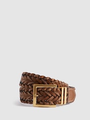 Reiss Tan Brompton Woven Leather Belt - Image 1 of 4