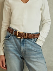 Reiss Tan Brompton Woven Leather Belt - Image 2 of 4