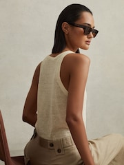 Reiss Cream Catrice Linen Blend Crew Neck Vest - Image 1 of 6