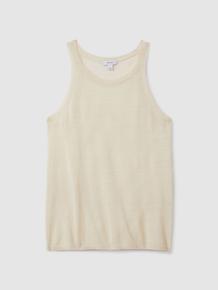 Reiss Cream Catrice Linen Blend Crew Neck Vest - Image 2 of 6