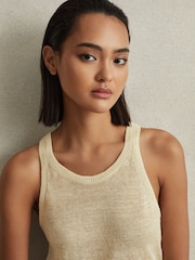 Reiss Cream Catrice Linen Blend Crew Neck Vest - Image 3 of 6