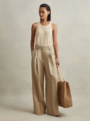 Reiss Cream Catrice Linen Blend Crew Neck Vest - Image 5 of 6