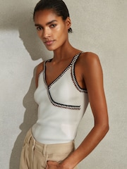 Reiss White/Camel Kiki Knitted Crochet Trim Vest - Image 1 of 6