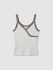 Reiss White/Camel Kiki Knitted Crochet Trim Vest - Image 2 of 6