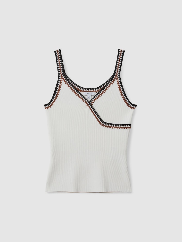 Reiss White/Camel Kiki Knitted Crochet Trim Vest - Image 2 of 6