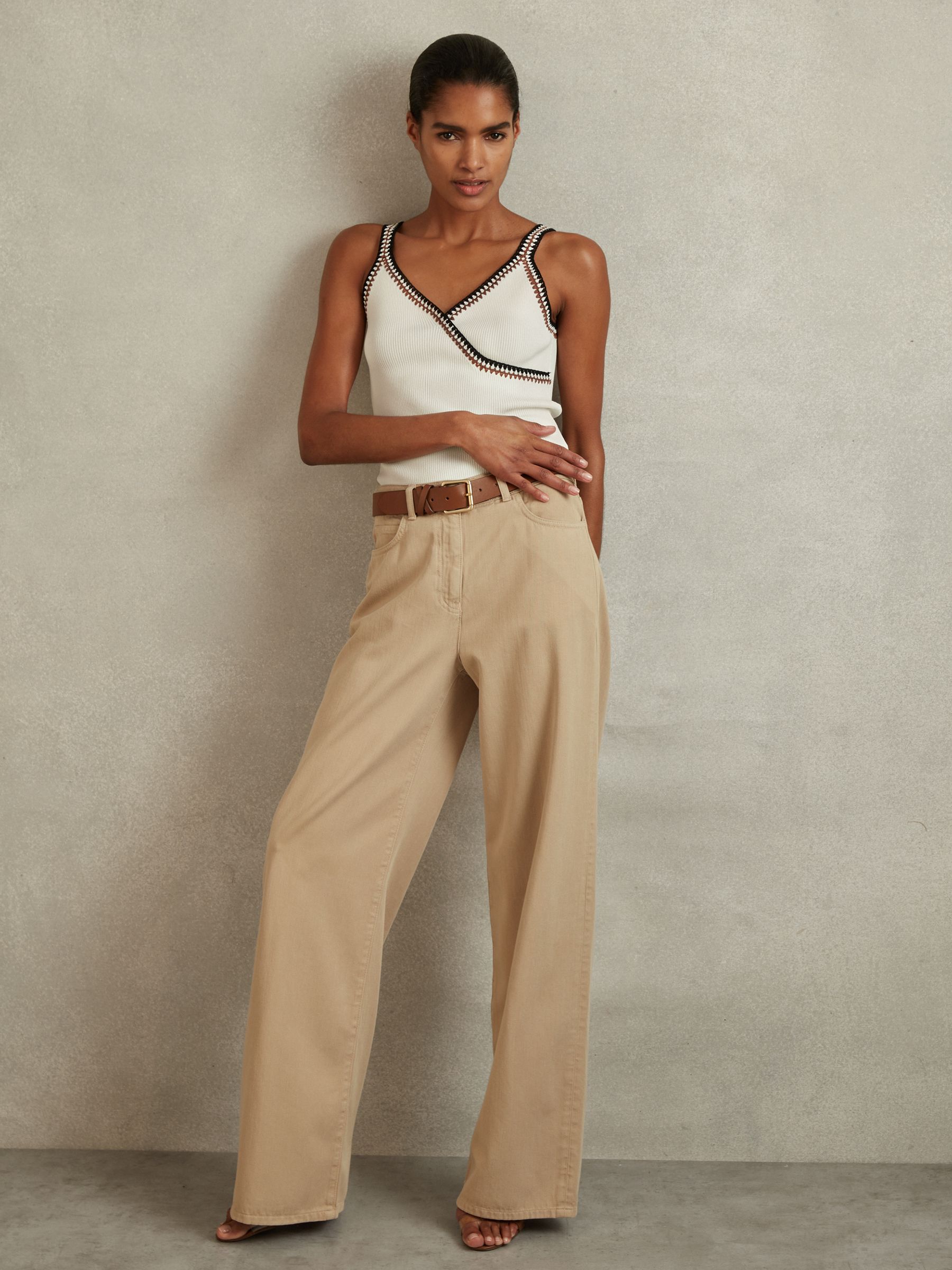 Buy Reiss White/Camel Kiki Knitted Crochet Trim Vest from the Next