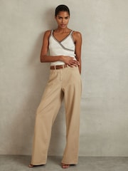 Reiss White/Camel Kiki Knitted Crochet Trim Vest - Image 3 of 6