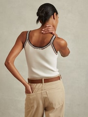Reiss White/Camel Kiki Knitted Crochet Trim Vest - Image 5 of 6