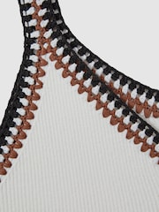Reiss White/Camel Kiki Knitted Crochet Trim Vest - Image 6 of 6