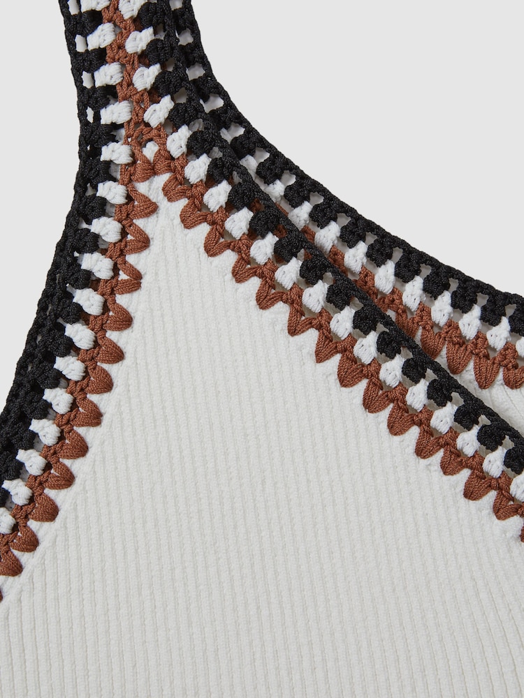 Reiss White/Camel Kiki Knitted Crochet Trim Vest - Image 6 of 6