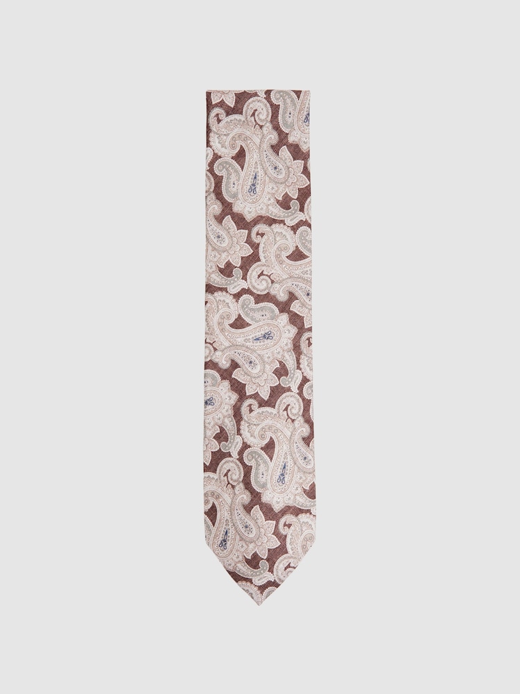 Reiss Tobacco/Oatmeal Giovanni Silk Paisley Print Tie - Image 1 of 5