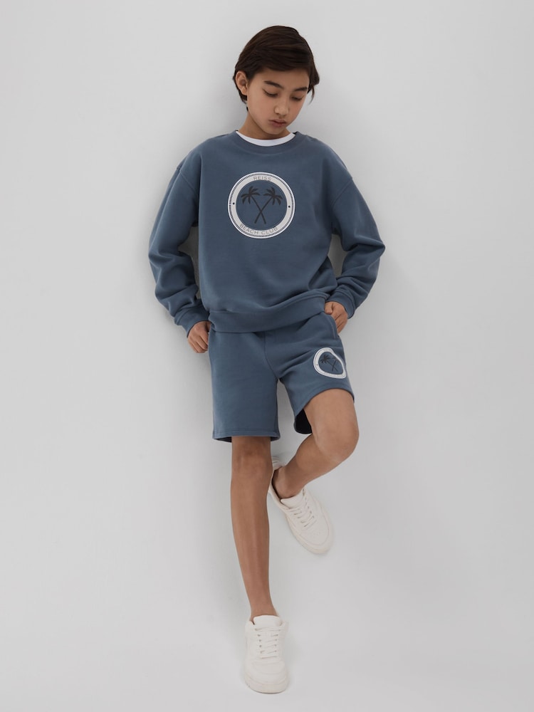 Reiss Airforce Blue Ridley 13-14 yrs Cotton Motif Sweat Shorts - Image 2 of 4