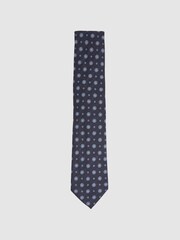 Reiss Navy Orvieto Cotton Silk Medallion Design Tie - Image 1 of 4