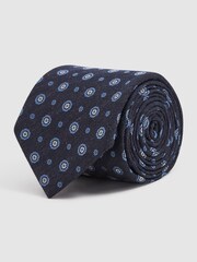 Reiss Navy Orvieto Cotton Silk Medallion Design Tie - Image 3 of 4