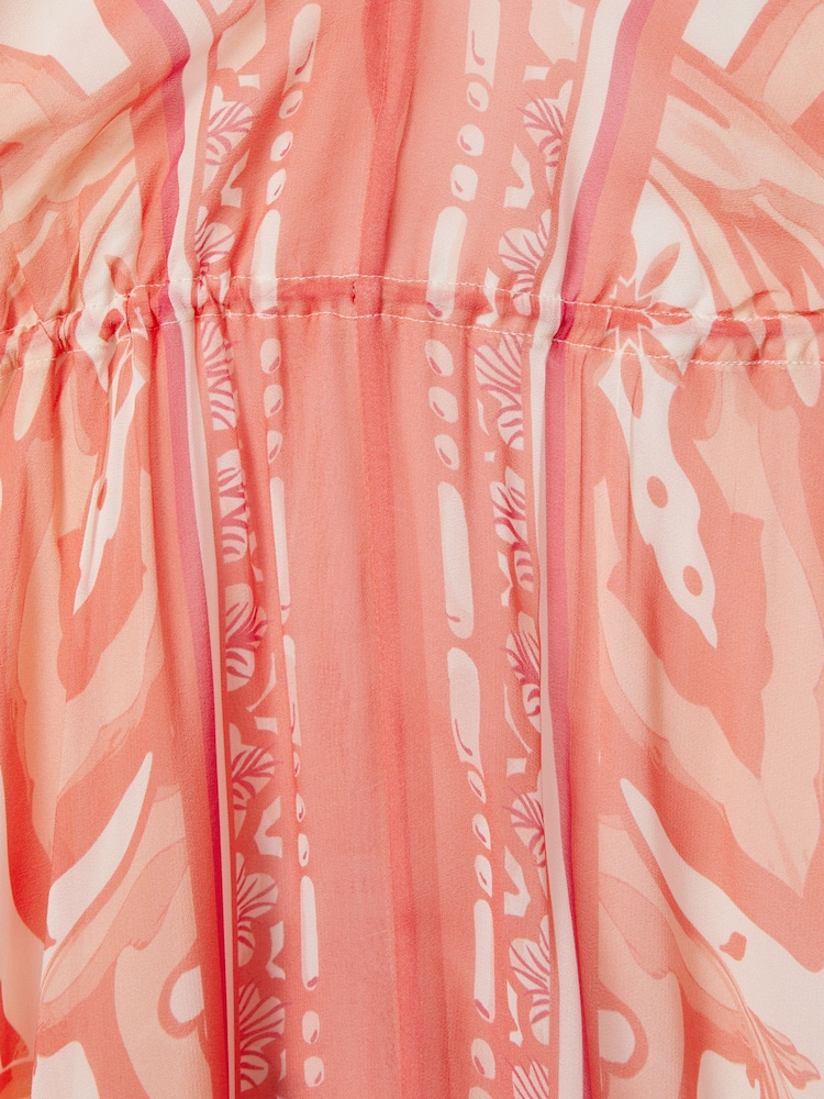 Reiss Coral Delilah Printed Ruched Waist Midi Dress - Image 6 of 6