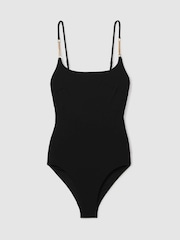 Reiss Black Imogen Chain Detail Underwired Swimsuit - Image 2 of 5