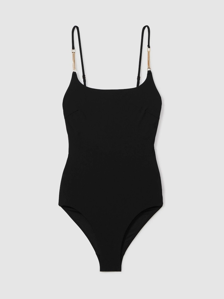 Reiss Black Imogen Chain Detail Underwired Swimsuit - Image 2 of 5