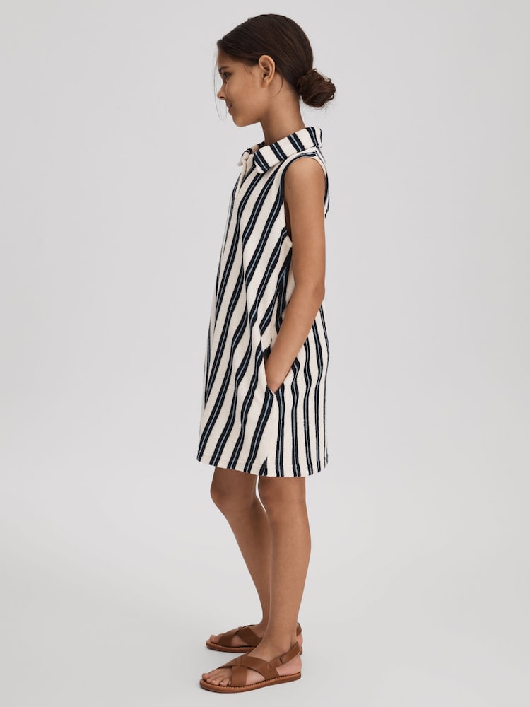 Reiss Ivory Print Felicia Teen Towelling Open Collar Dress - Image 2 of 4