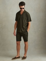 Reiss Green Chase Ribbed Cuban Collar Shirt - Image 1 of 5