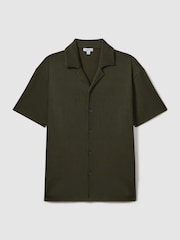 Reiss Green Chase Ribbed Cuban Collar Shirt - Image 2 of 5