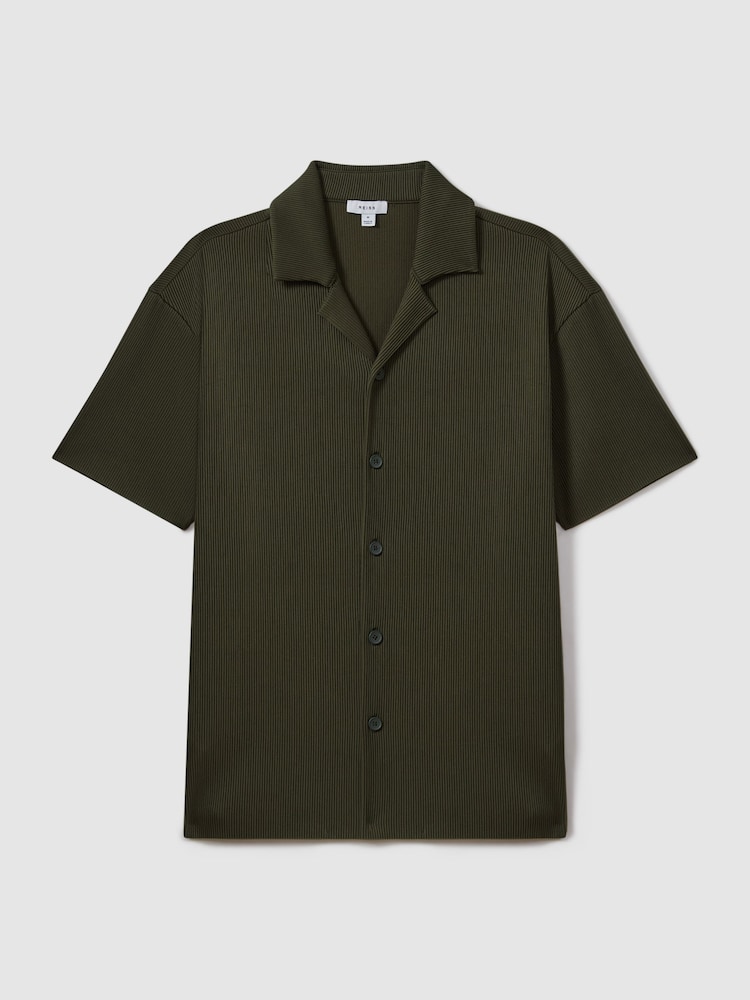 Reiss Green Chase Ribbed Cuban Collar Shirt - Image 2 of 5