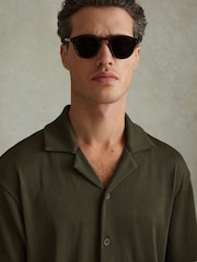 Reiss Green Chase Ribbed Cuban Collar Shirt - Image 3 of 5