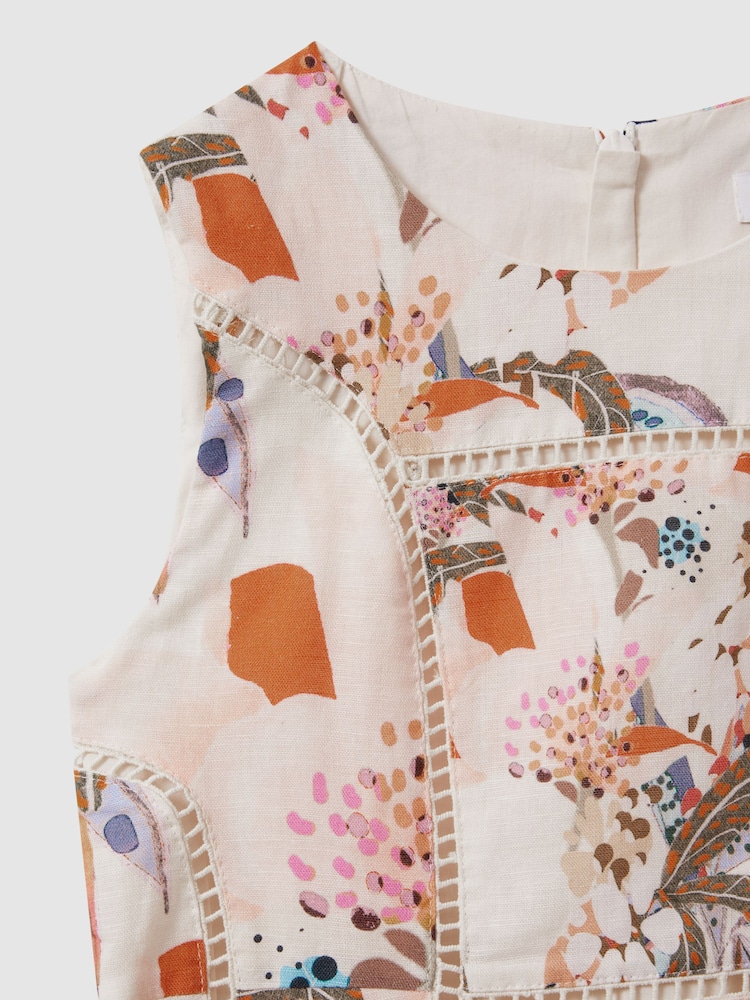 Reiss Pink Print Lor 13-14 yrs Linen Cotton Stitch Dress - Image 4 of 4