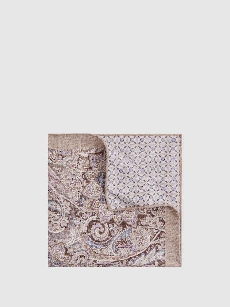 Reiss Oatmeal/Lilac Capo Silk Reversible Pocket Square - Image 1 of 5