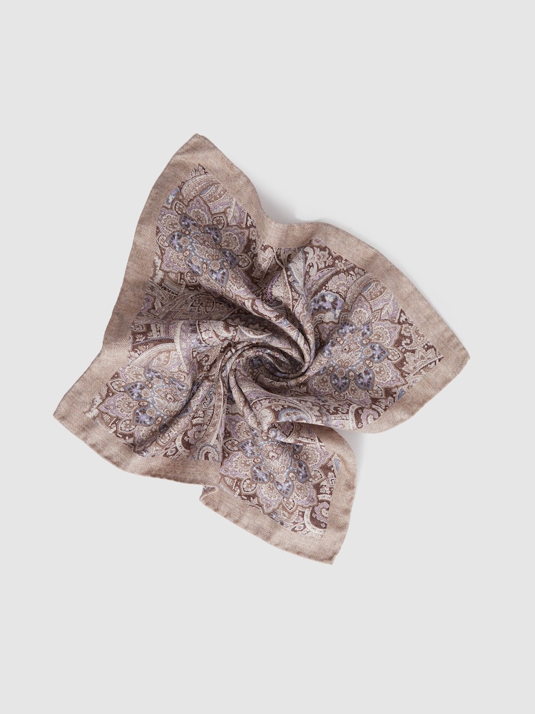 Reiss Oatmeal/Lilac Capo Silk Reversible Pocket Square - Image 5 of 5