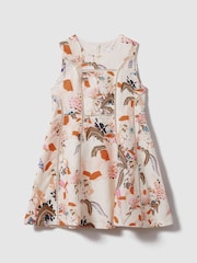 Reiss Pink Print Lor 4-9 yrs Linen Cotton Stitch Dress - Image 2 of 4
