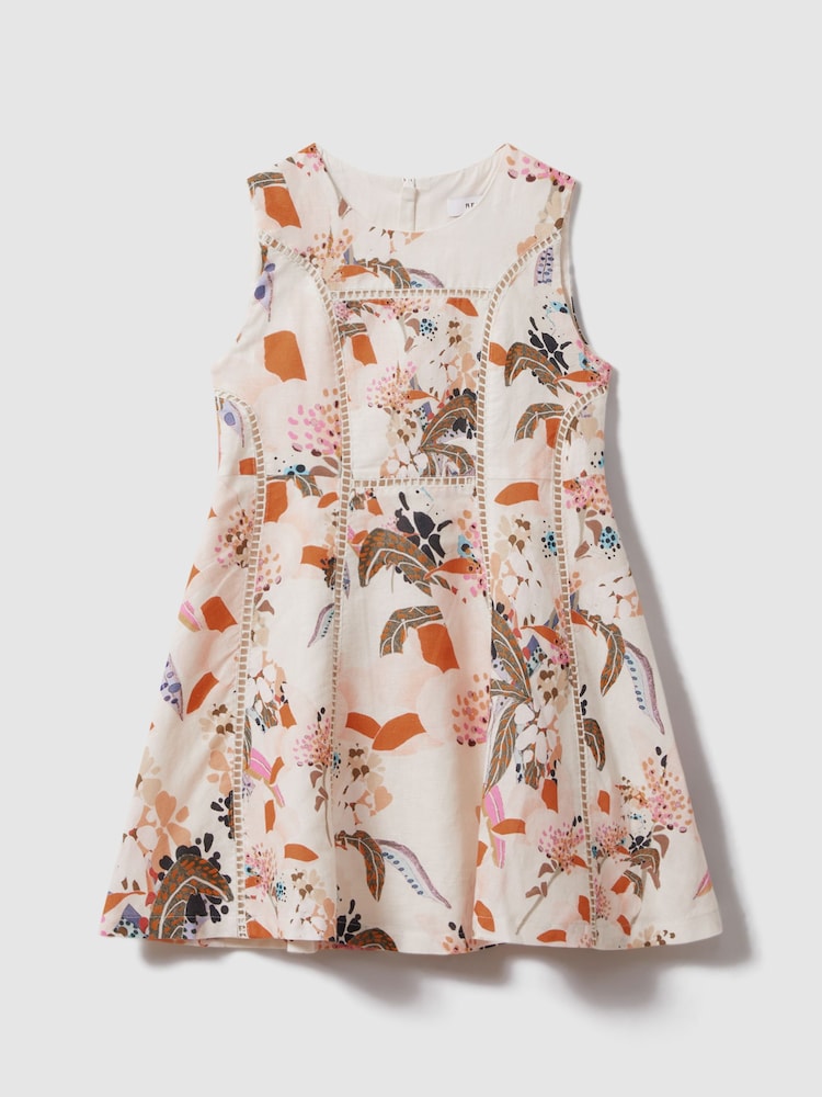 Reiss Pink Print Lor 4-9 yrs Linen Cotton Stitch Dress - Image 2 of 4