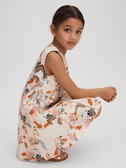 Reiss Pink Print Lor 4-9 yrs Linen Cotton Stitch Dress - Image 3 of 4