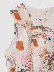 Reiss Pink Print Lor 4-9 yrs Linen Cotton Stitch Dress - Image 4 of 4